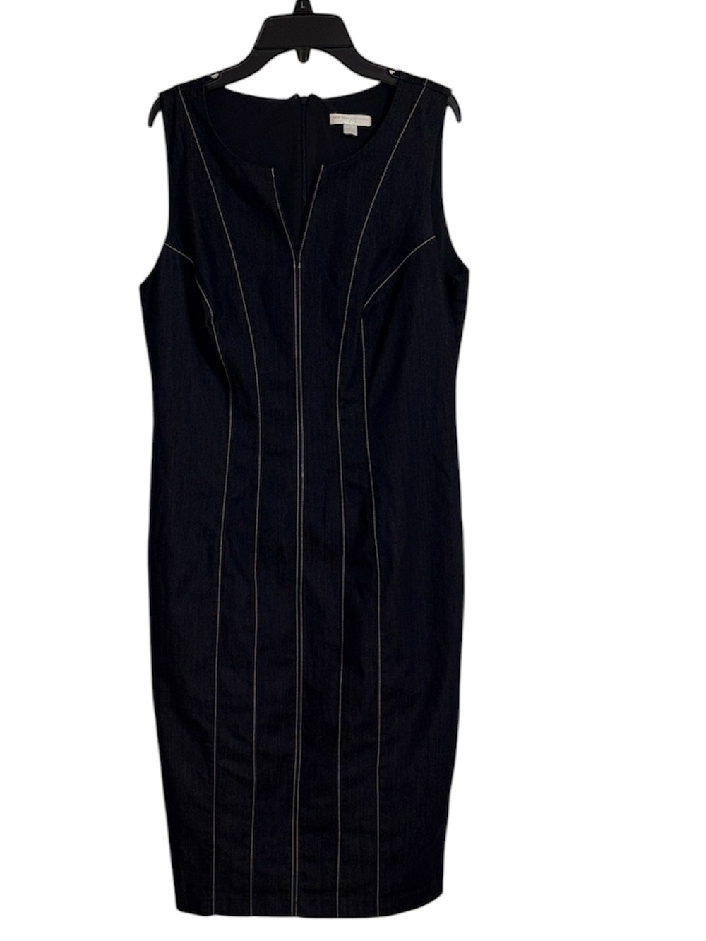 New York & Company Dark Denim Blue Midi Dress with White Stitching